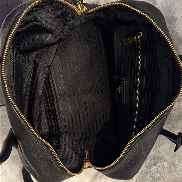 Prada Black Leather Satchel with Gold Accents - Picture 10 of 10